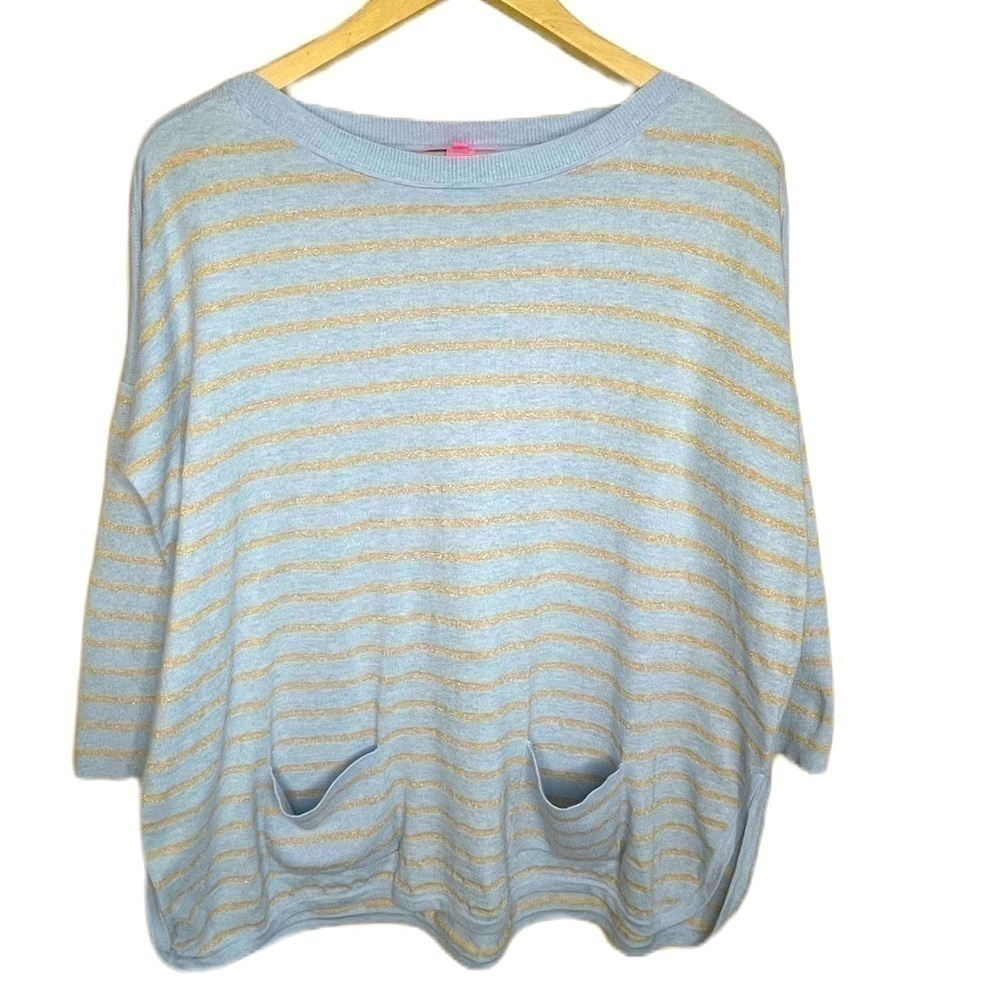 Lilly Pulitzer oversized coastal stripe Cabo 3/4 sleeve pocket sweater